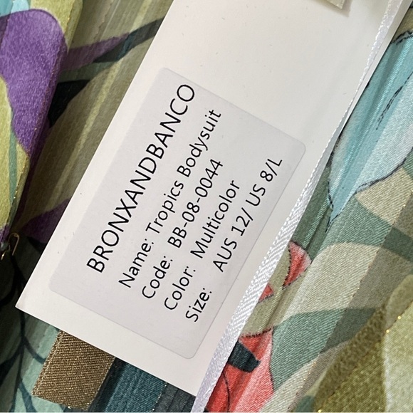 BRONX AND BANCO Tropics Bodysuit | US 8/L | Balloon Sleeve | Green Multi - Picture 9 of 14